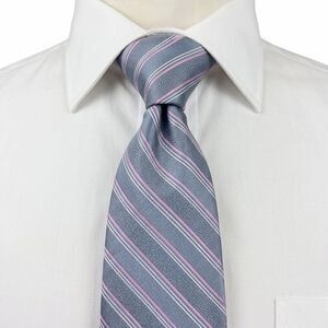 NWT Michael Kors 100% Silk Grey/Pink/White Striped Elegant Neck Tie